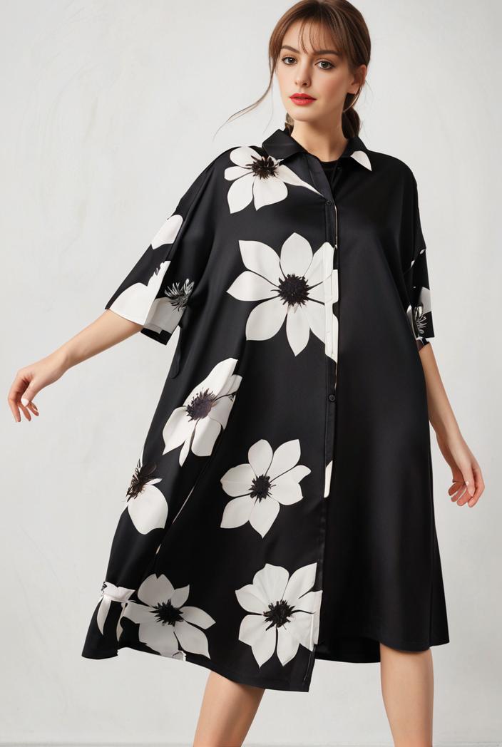 size curve dresses plus size loose elegant floral pattern stitching midi dress 142639