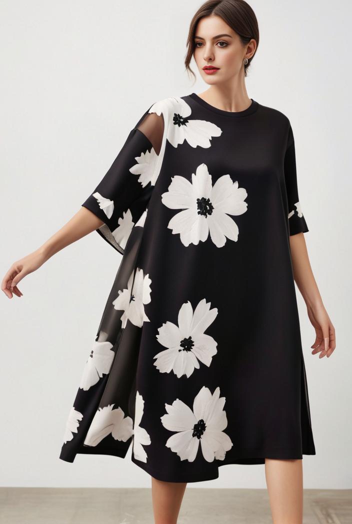 size curve dresses plus size loose elegant floral pattern stitching midi dress 142640