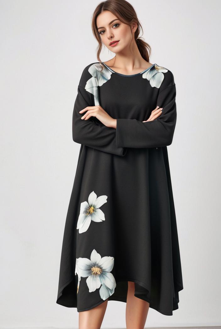 size curve dresses plus size loose elegant floral pattern stitching midi dress 142644