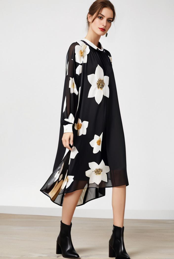 size curve dresses plus size loose elegant floral pattern stitching midi dress 142659