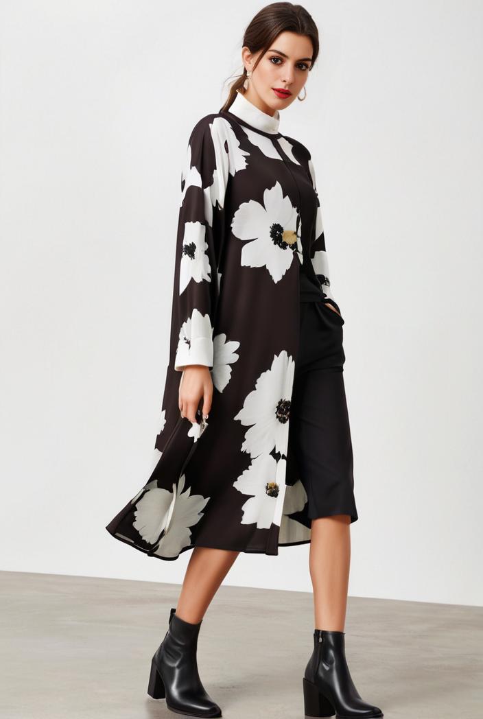 size curve dresses plus size loose elegant floral pattern stitching midi dress 142660