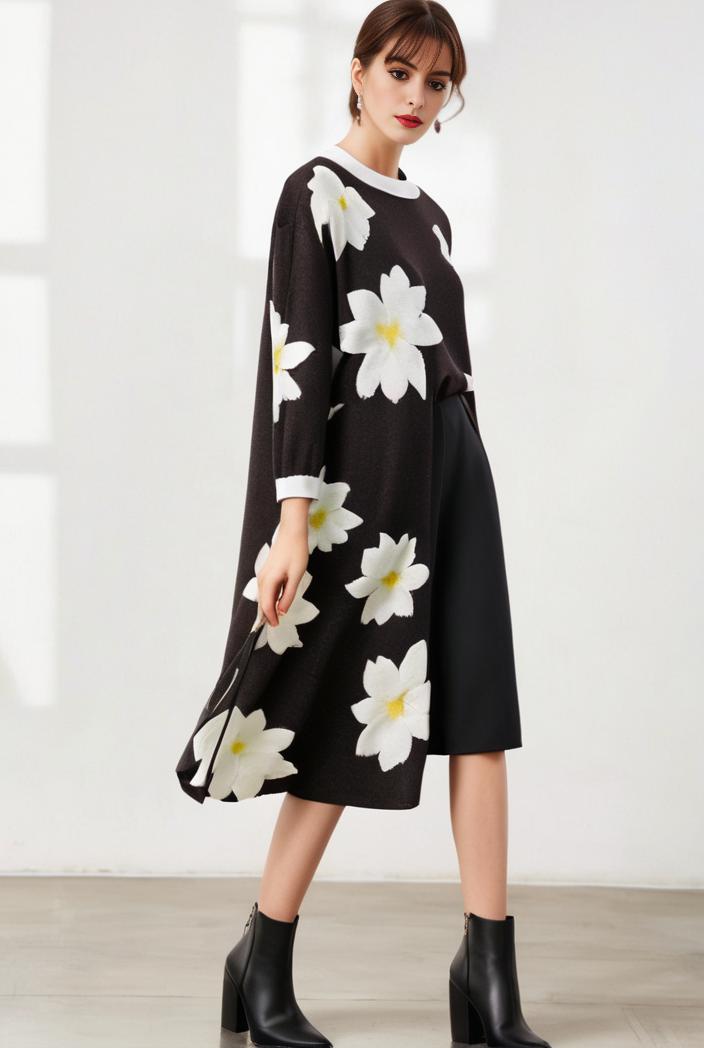 size curve dresses plus size loose elegant floral pattern stitching midi dress 142662