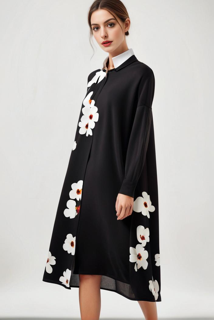 size curve dresses plus size loose elegant floral pattern stitching midi dress 142678