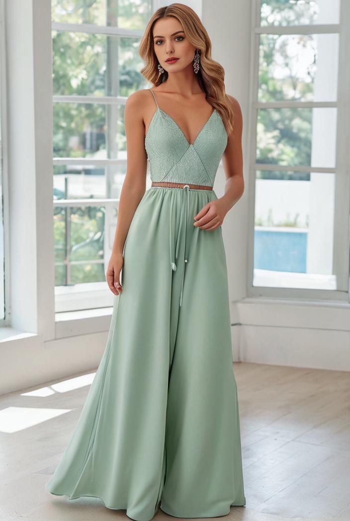 convertible chiffon lace open back spaghetti straps bridesmaid dress 147687