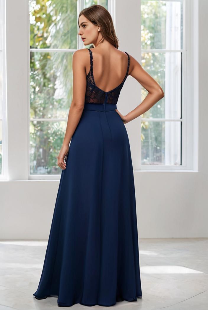 convertible chiffon lace open back spaghetti straps bridesmaid dress 147704
