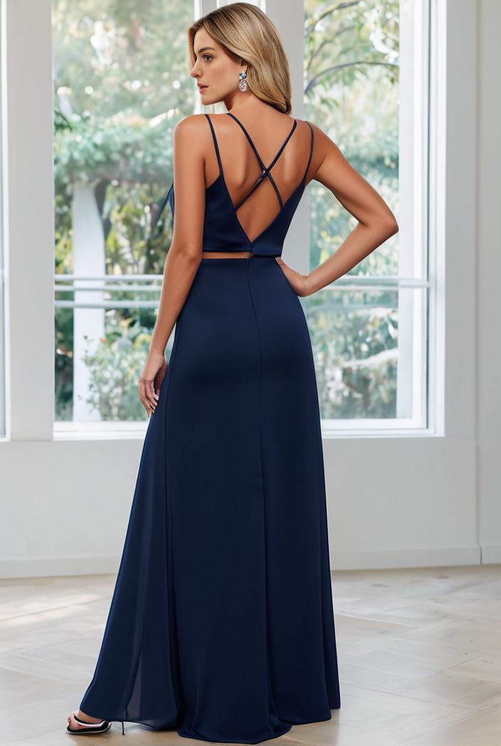 convertible chiffon lace open back spaghetti straps bridesmaid dress 147703