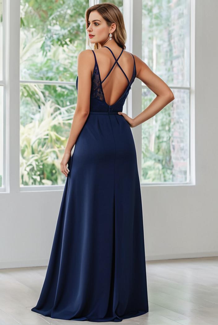 convertible chiffon lace open back spaghetti straps bridesmaid dress 147707