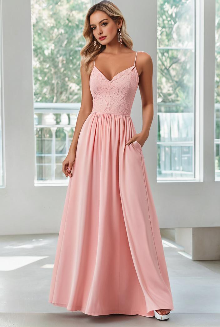 convertible chiffon lace open back spaghetti straps bridesmaid dress 147743