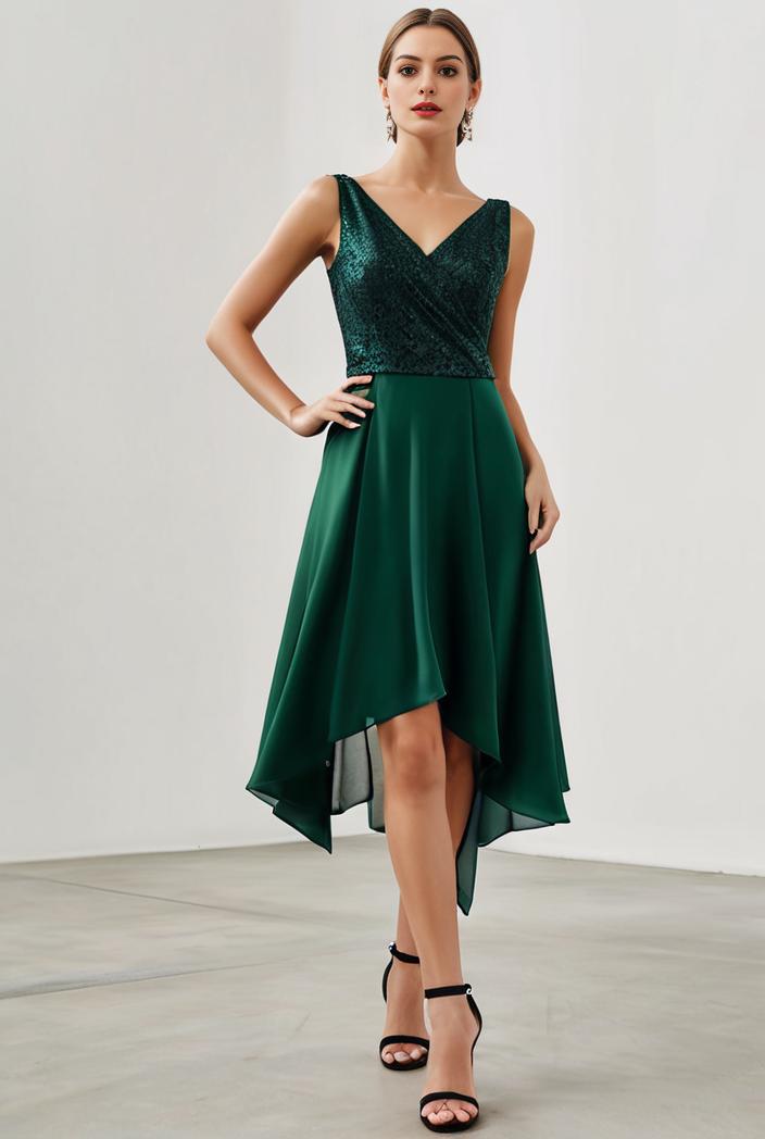 deep v neck lace chiffon bridesmaid dress with asymmetrical hem 148206