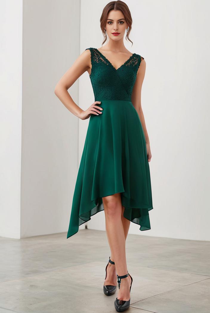 deep v neck lace chiffon bridesmaid dress with asymmetrical hem 148207