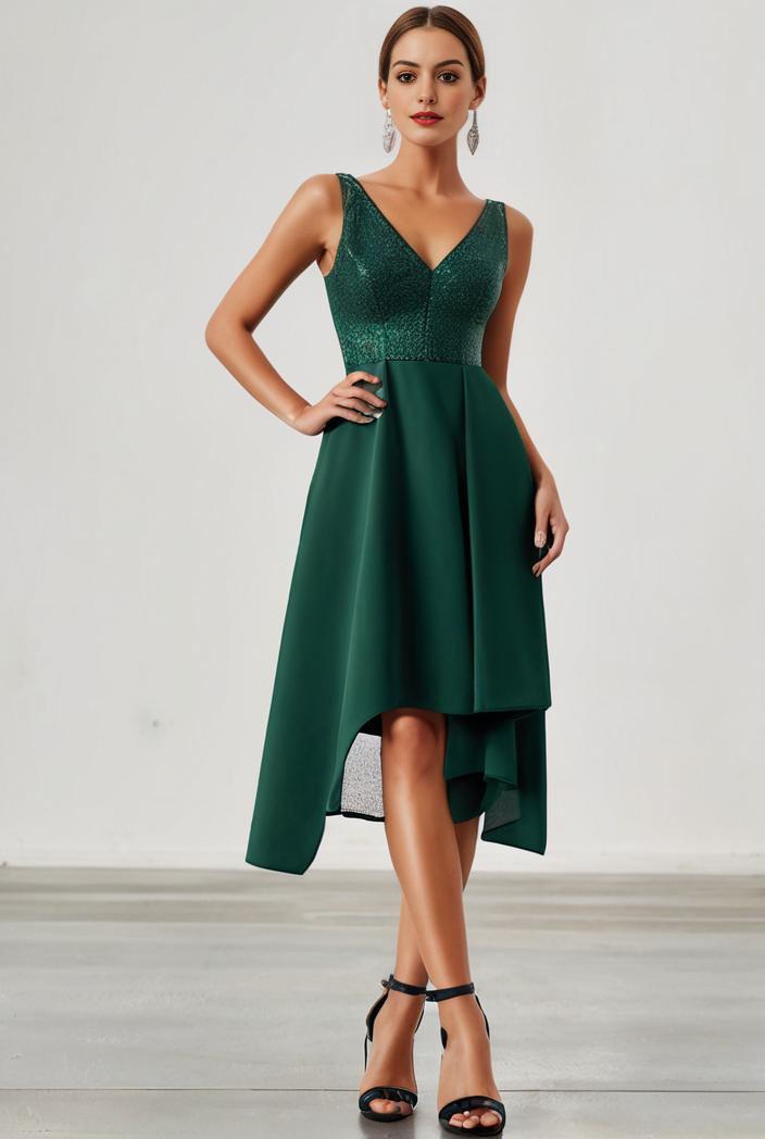 deep v neck lace chiffon bridesmaid dress with asymmetrical hem 148208
