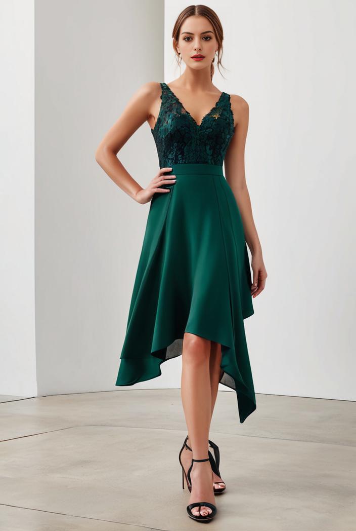 deep v neck lace chiffon bridesmaid dress with asymmetrical hem 148209