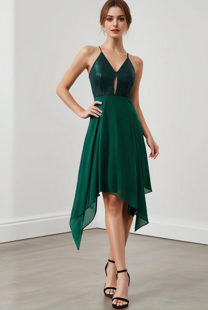 deep v neck lace chiffon bridesmaid dress with asymmetrical hem 148212