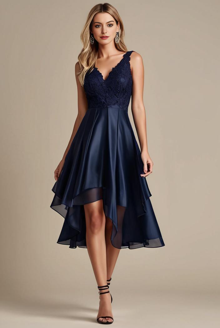 deep v neck lace chiffon bridesmaid dress with asymmetrical hem 148221