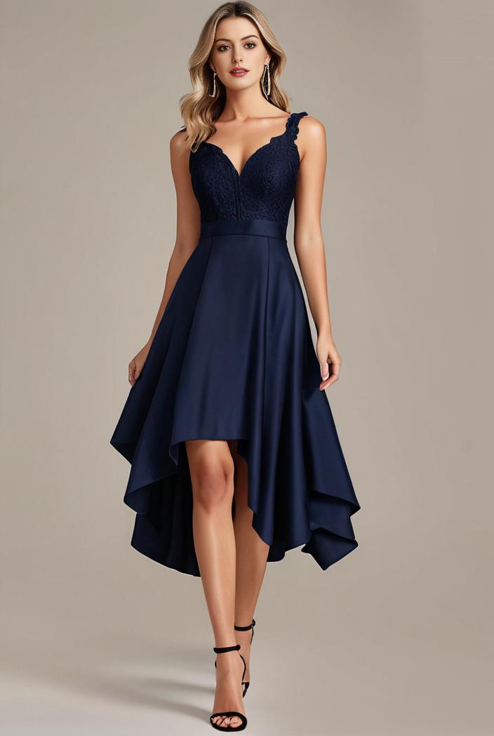 deep v neck lace chiffon bridesmaid dress with asymmetrical hem 148222