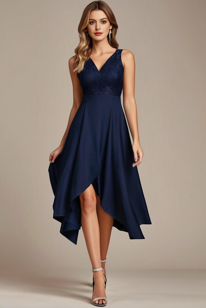 deep v neck lace chiffon bridesmaid dress with asymmetrical hem 148228