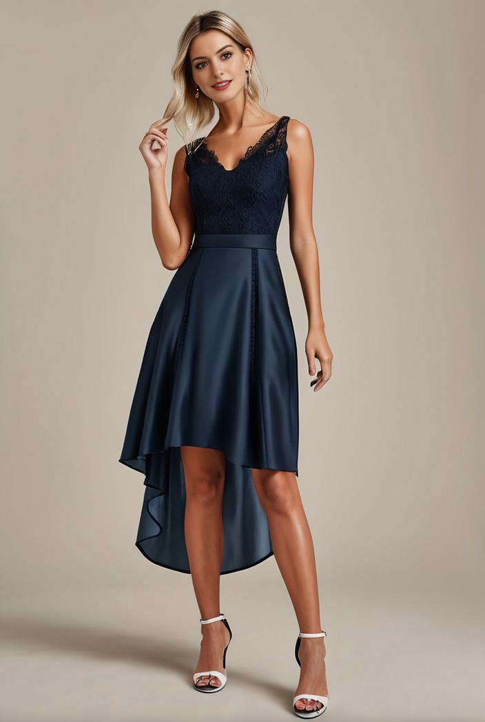 deep v neck lace chiffon bridesmaid dress with asymmetrical hem 148266