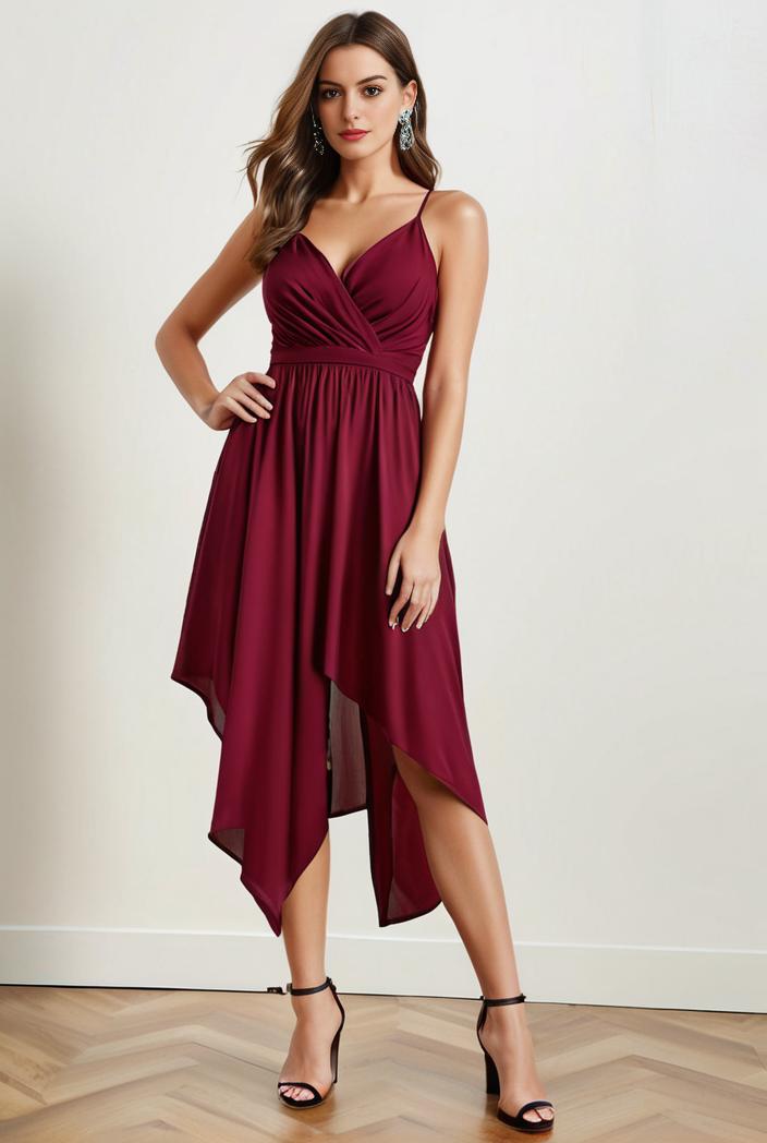deep v neck lace chiffon bridesmaid dress with asymmetrical hem 148269