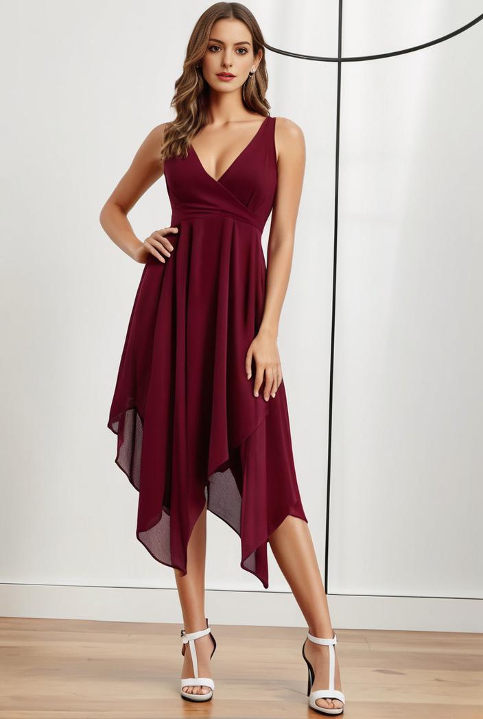 deep v neck lace chiffon bridesmaid dress with asymmetrical hem 148273