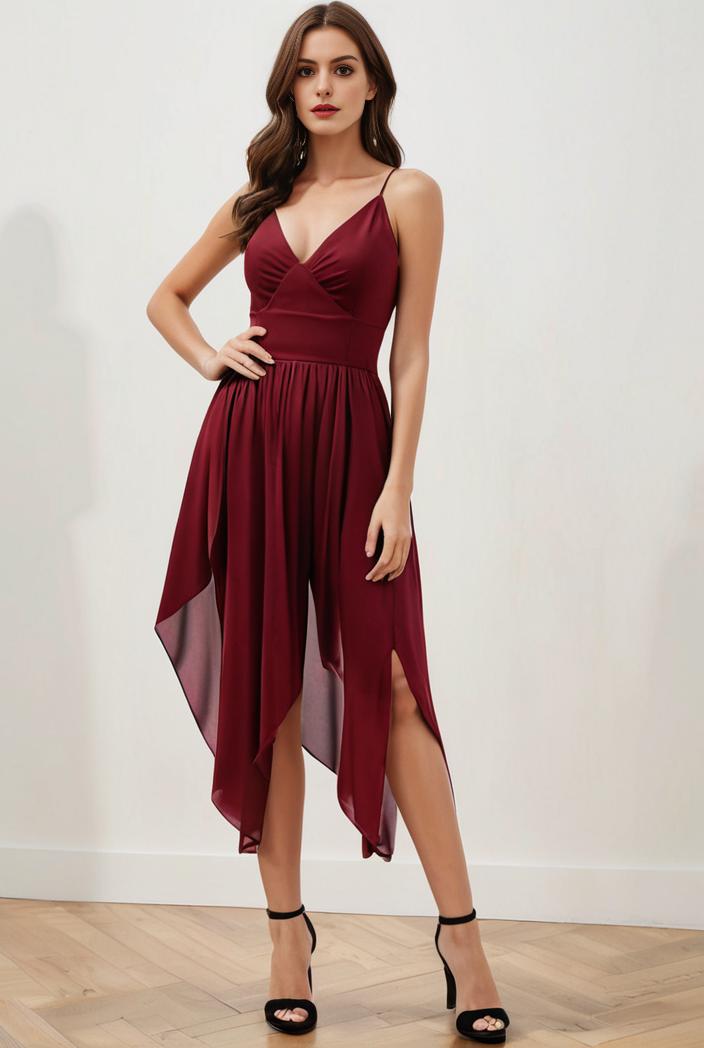 deep v neck lace chiffon bridesmaid dress with asymmetrical hem 148276