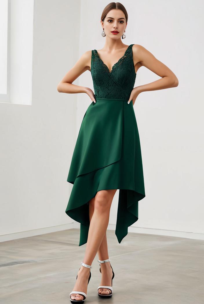 deep v neck lace chiffon bridesmaid dress with asymmetrical hem 148277