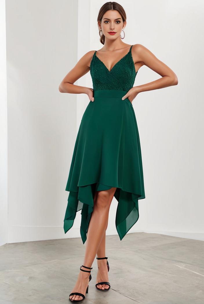 deep v neck lace chiffon bridesmaid dress with asymmetrical hem 148279