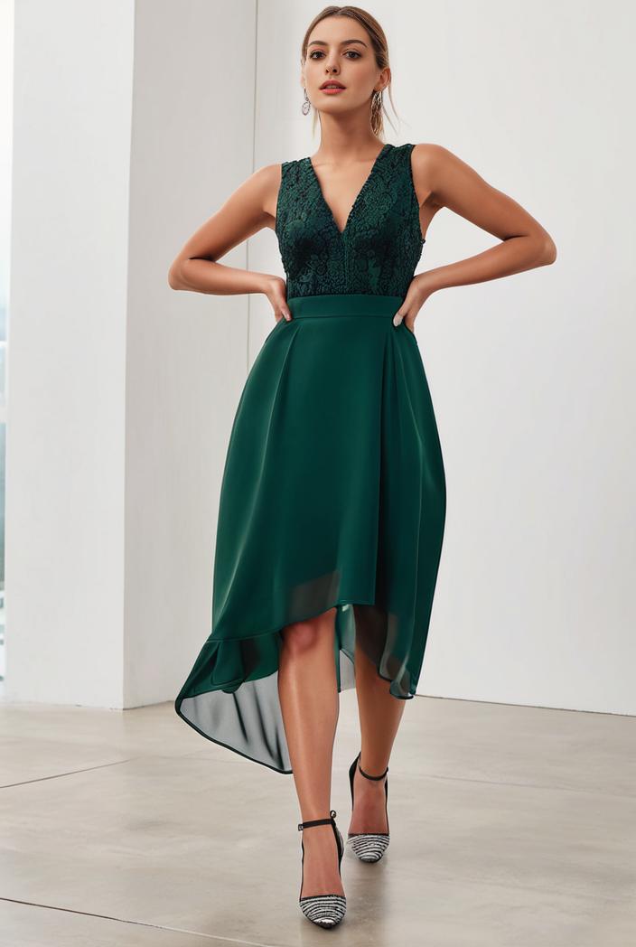 deep v neck lace chiffon bridesmaid dress with asymmetrical hem 148281