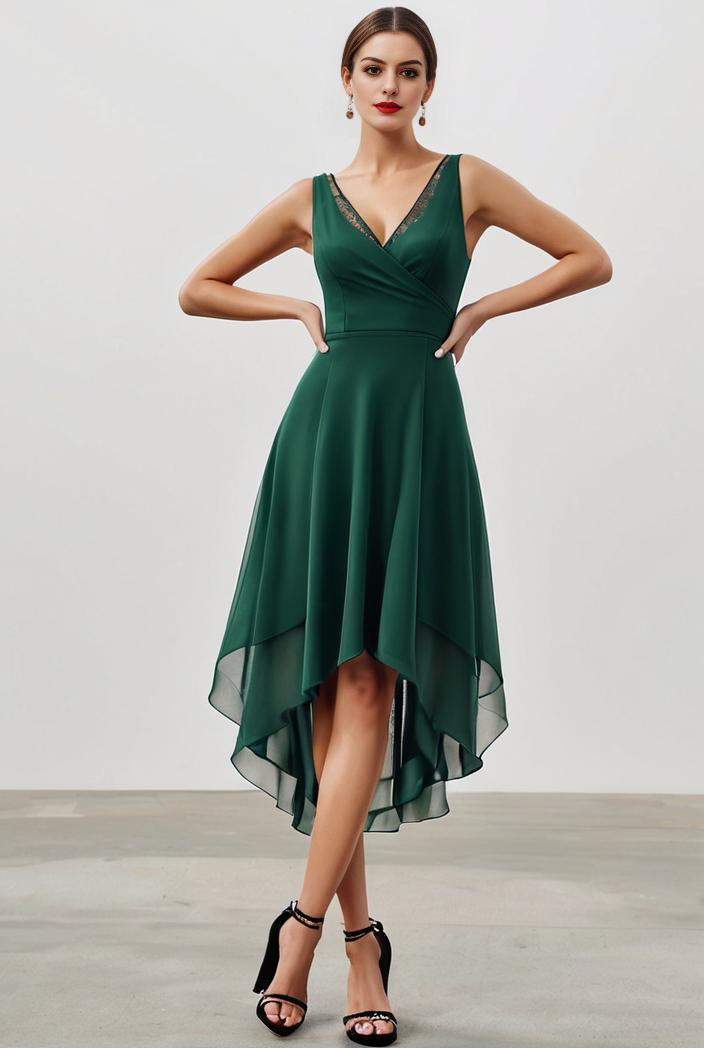 deep v neck lace chiffon bridesmaid dress with asymmetrical hem 148282