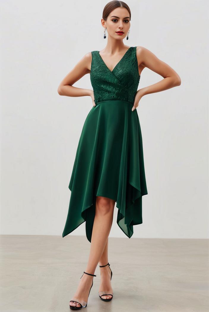 deep v neck lace chiffon bridesmaid dress with asymmetrical hem 148283