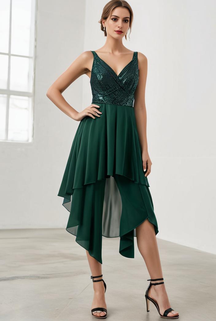 deep v neck lace chiffon bridesmaid dress with asymmetrical hem 148308