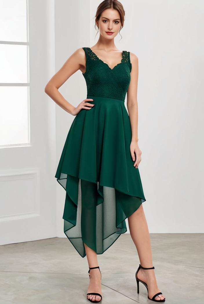 deep v neck lace chiffon bridesmaid dress with asymmetrical hem 148310