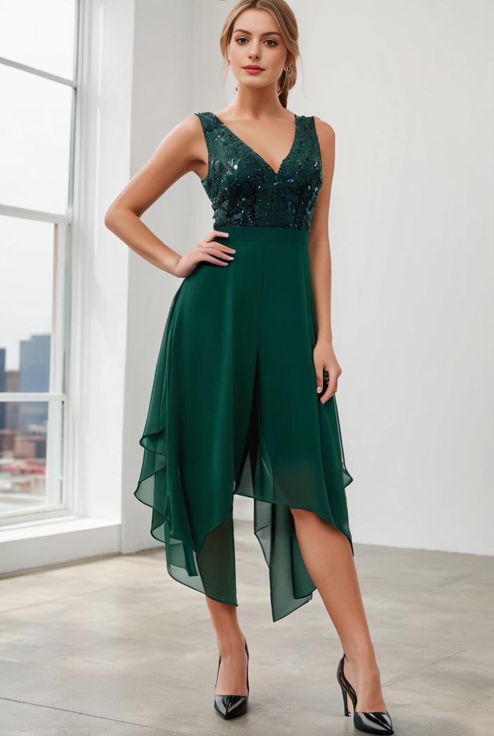 deep v neck lace chiffon bridesmaid dress with asymmetrical hem 148313