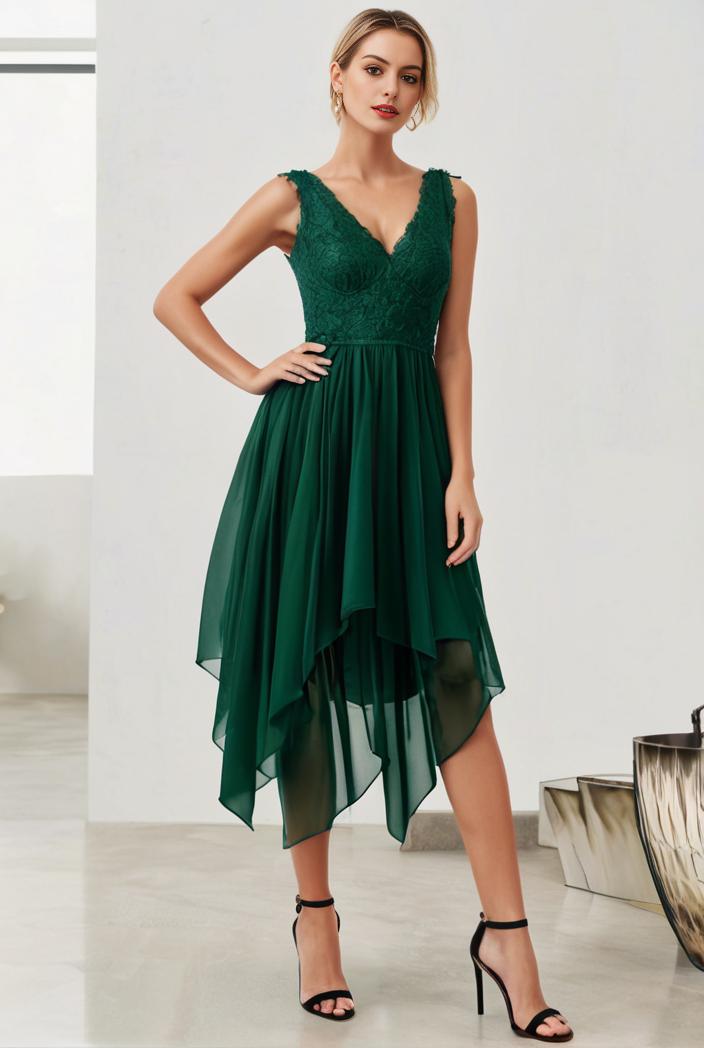 deep v neck lace chiffon bridesmaid dress with asymmetrical hem 148315