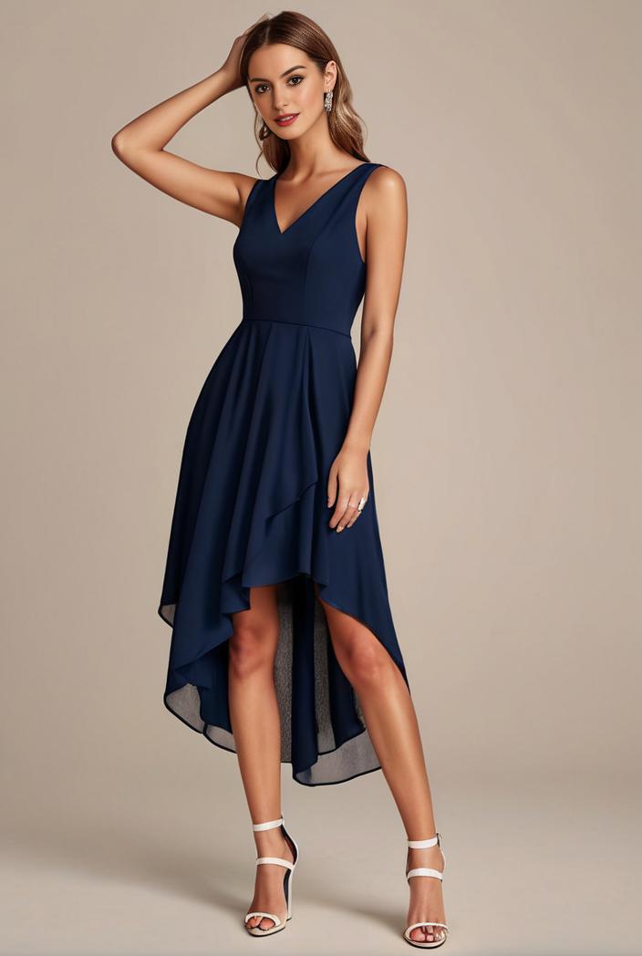deep v neck lace chiffon bridesmaid dress with asymmetrical hem 148319