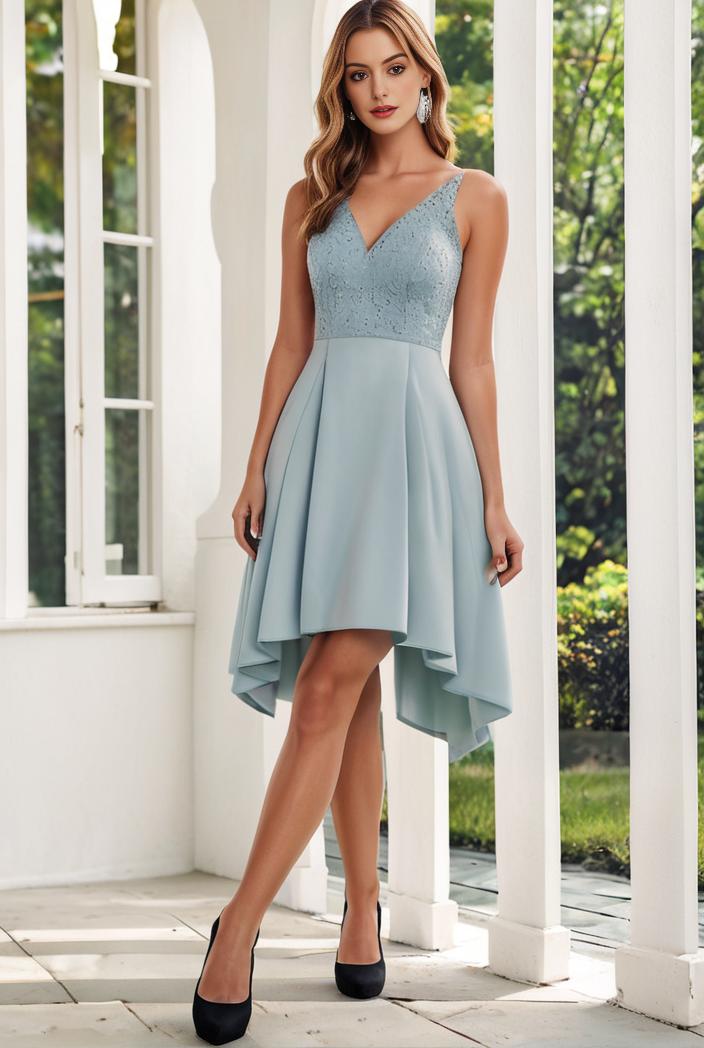 deep v neck lace chiffon bridesmaid dress with asymmetrical hem 148327