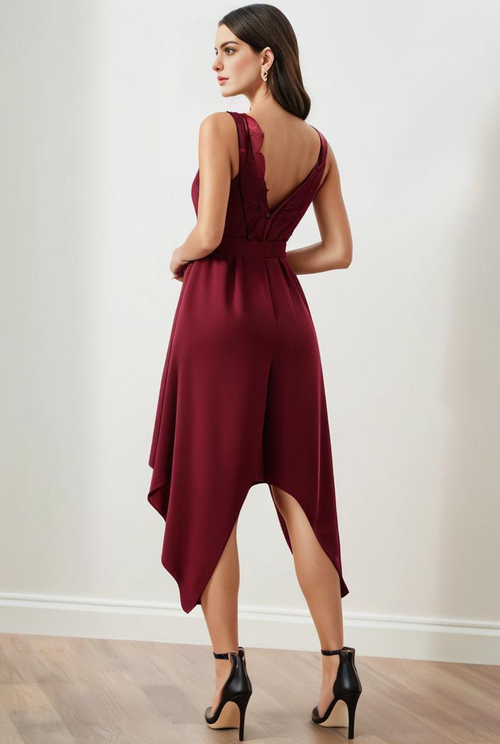 deep v neck lace chiffon bridesmaid dress with asymmetrical hem 148333