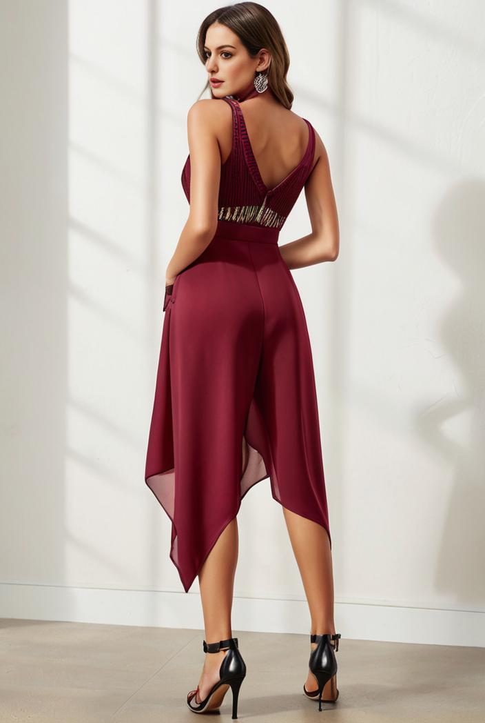 deep v neck lace chiffon bridesmaid dress with asymmetrical hem 148335