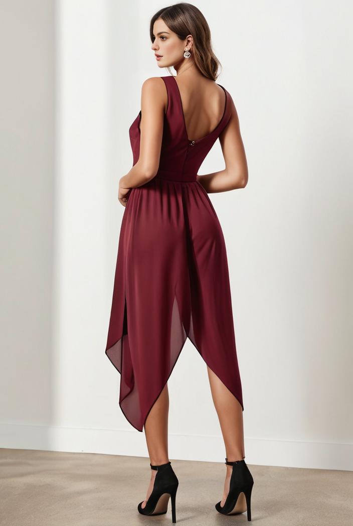 deep v neck lace chiffon bridesmaid dress with asymmetrical hem 148337