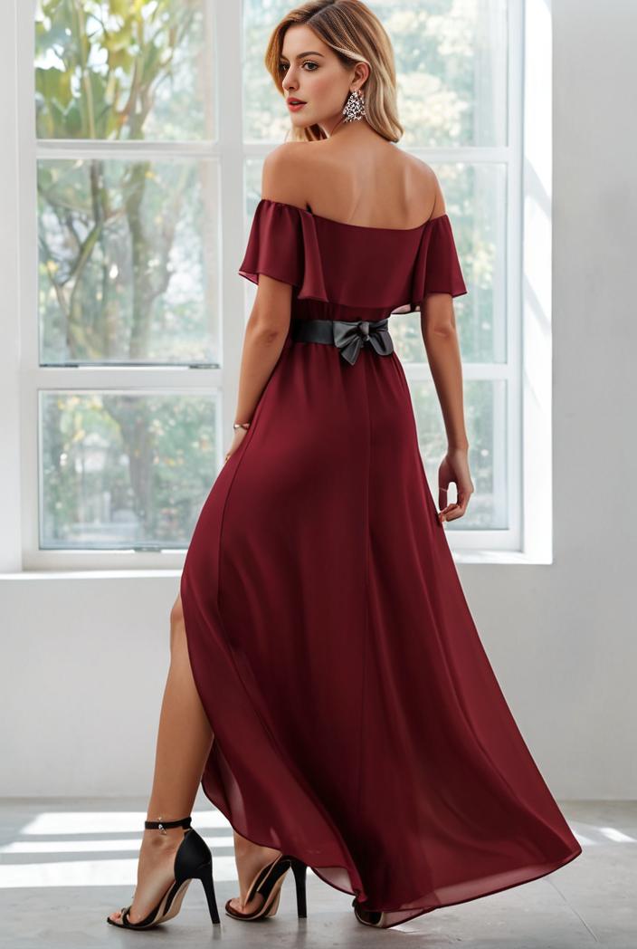 elegant chiffon high low off the shoulder bridesmaid dress 149241