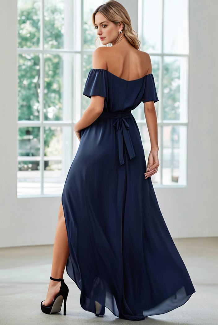 elegant chiffon high low off the shoulder bridesmaid dress 149155