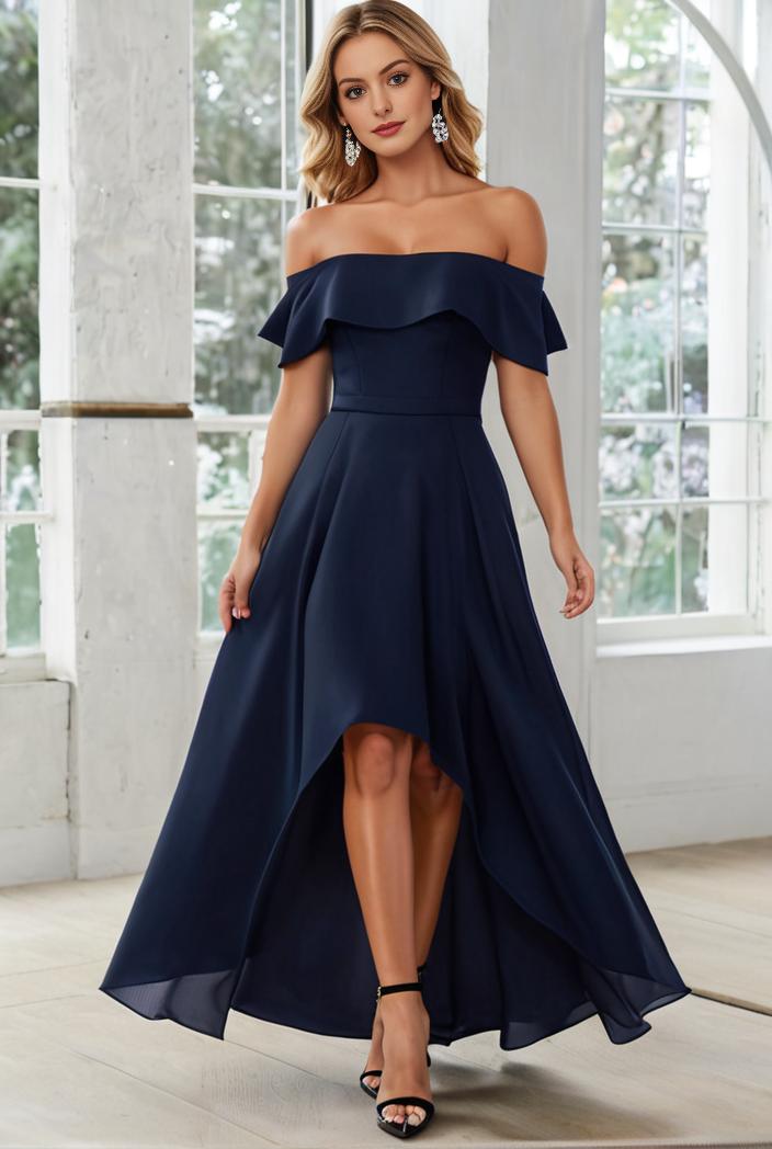 elegant chiffon high low off the shoulder bridesmaid dress 149164