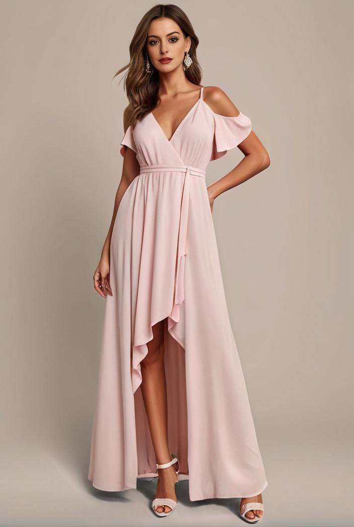 elegant chiffon high low off the shoulder bridesmaid dress 149176