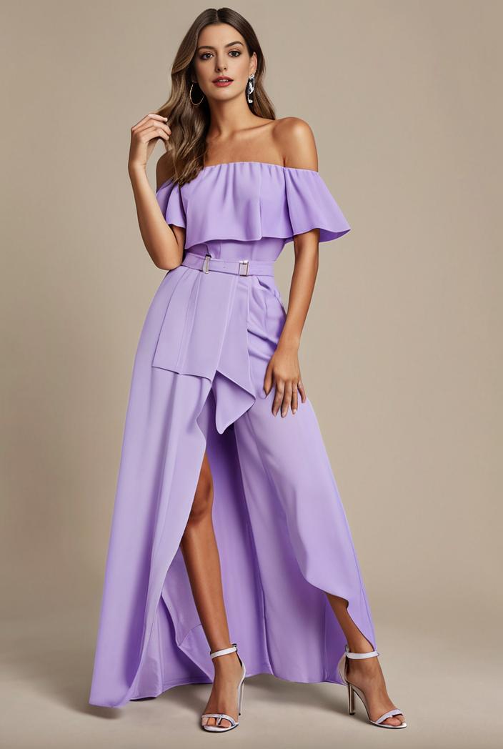 elegant chiffon high low off the shoulder bridesmaid dress 149211
