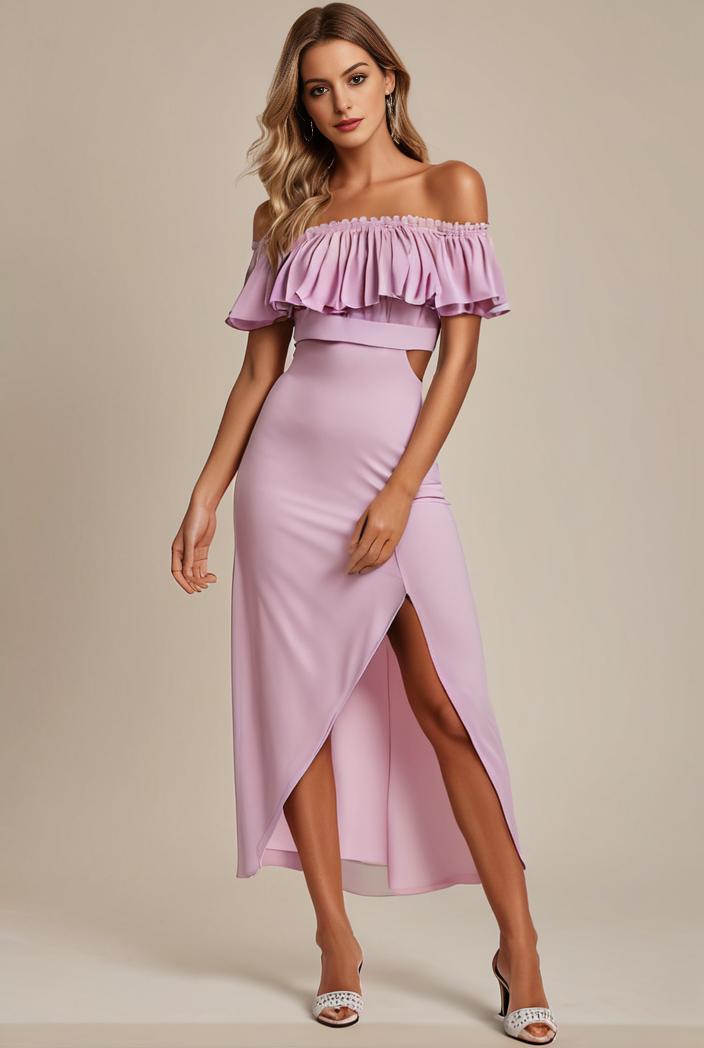 elegant chiffon high low off the shoulder bridesmaid dress 149218