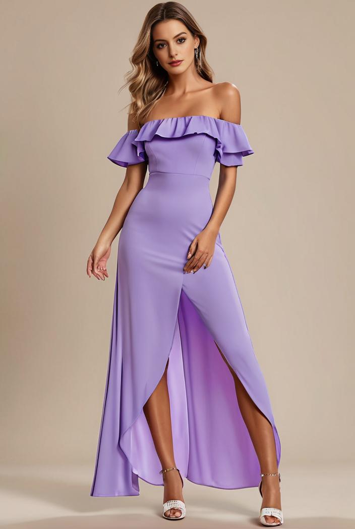 elegant chiffon high low off the shoulder bridesmaid dress 149243