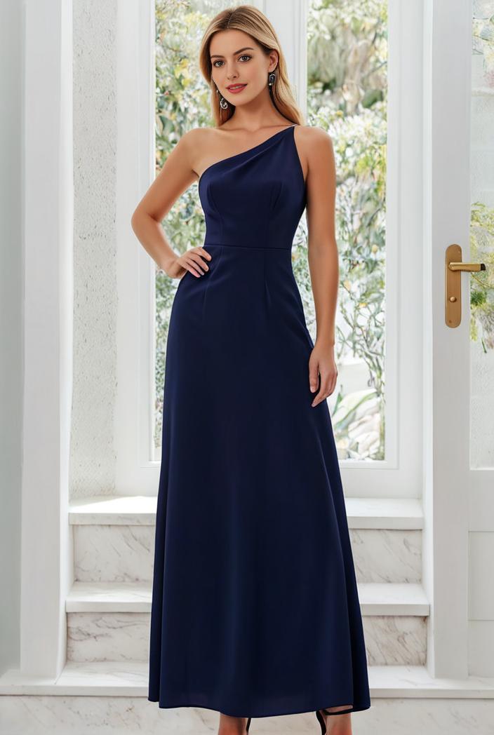 flowy chiffon one shoulder with three straps bridesmaid dress 101864