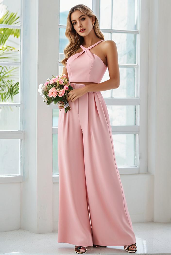 flowy chiffon one shoulder with three straps bridesmaid dress 101959