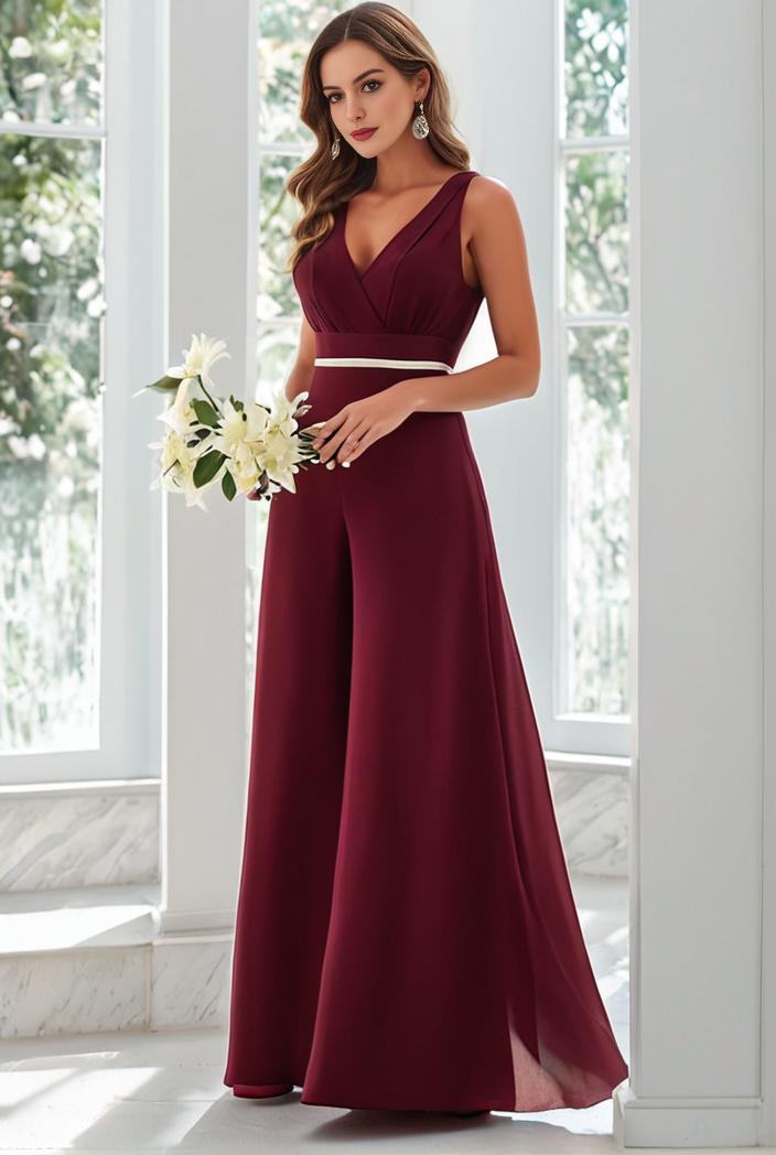 flowy chiffon one shoulder with three straps bridesmaid dress 101972