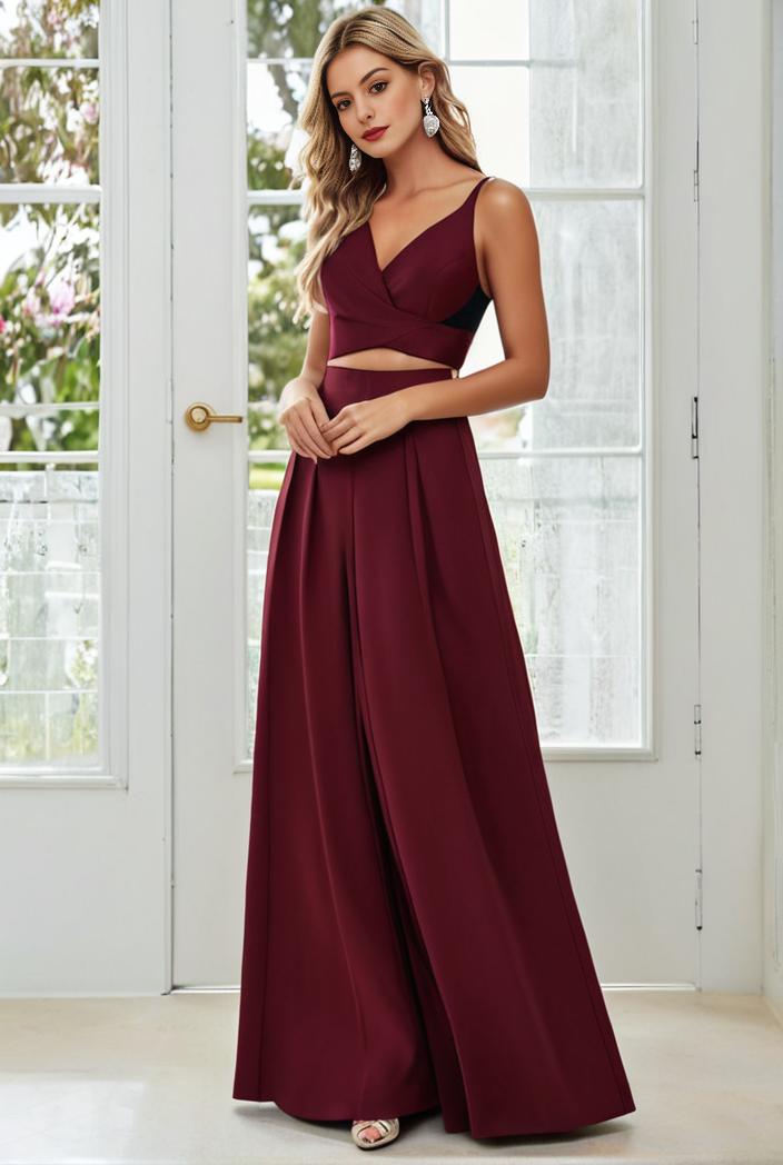 flowy chiffon one shoulder with three straps bridesmaid dress 101975