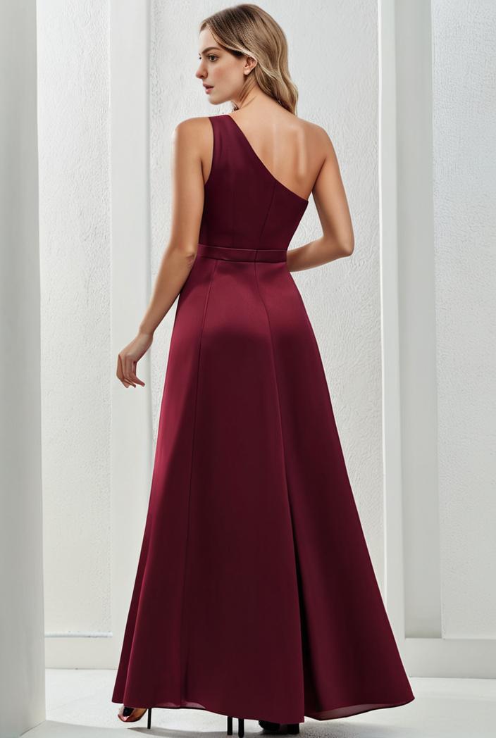 flowy chiffon one shoulder with three straps bridesmaid dress 101978